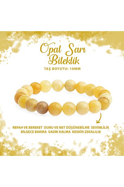 Deniz Doğal Taş Certified Opal Yellow 10mm Natural Stone Bracelet