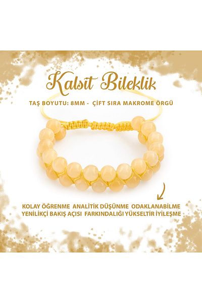 Deniz Doğal Taş 8mm Calcite Macrame Bracelet - Double Row Certified Natural Stone