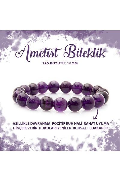 Deniz Doğal Taş Certified Amethyst 10mm Natural Stone Bracelet