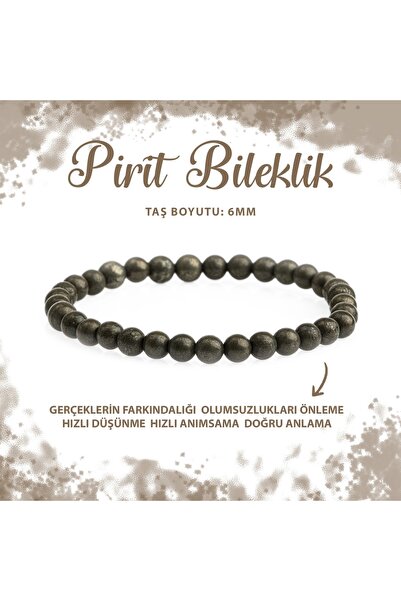 Deniz Doğal Taş Sertifikalı Pirit 6mm Doğal Taş Bileklik