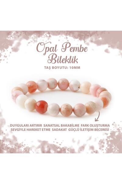 Deniz Doğal Taş Certified Opal Pink 10mm Natural Stone Bracelet