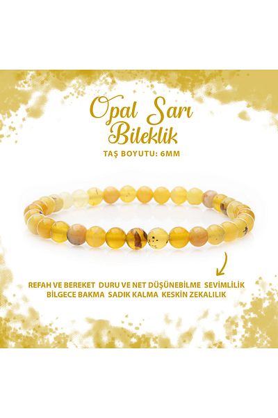 Deniz Doğal Taş Certified Opal Yellow 6mm Natural Stone Bracelet