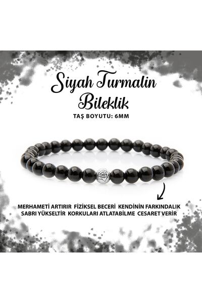 Deniz Doğal Taş Sertifikalı Siyah Turmalin 6mm Doğal Taş Bileklik