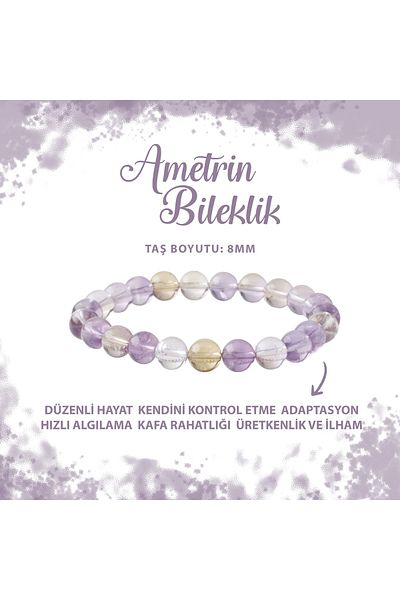 Deniz Doğal Taş Certified Ametrine 8mm Natural Stone Bracelet