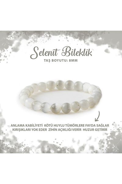 Deniz Doğal Taş Certified Selenite 8mm Natural Stone Bracelet