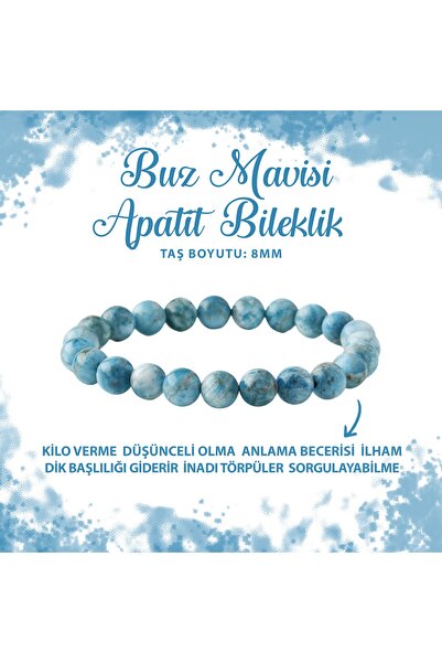 Deniz Doğal Taş Sertifikalı Buz Mavisi Apatit 8mm Doğal Taş Bileklik