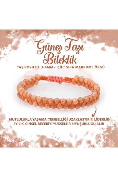 Deniz Doğal Taş Sertifikalı Güneş Taşı 3-4mm Çift Sıra Doğal Taş Bileklik