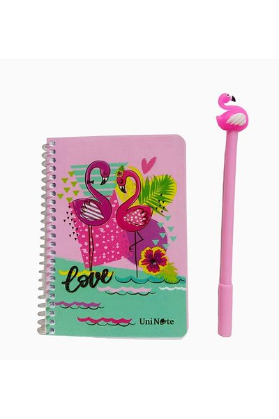 sevgi kırtasiye Gift Flamingo Notebook with Header Gel Ballpoint Pen and A6 Size Lined 60 Sheets