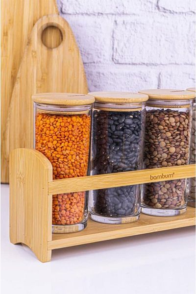 Bambum Paste - 5 Piece Vacuum Spice Bowl Set with Stand and Lid
