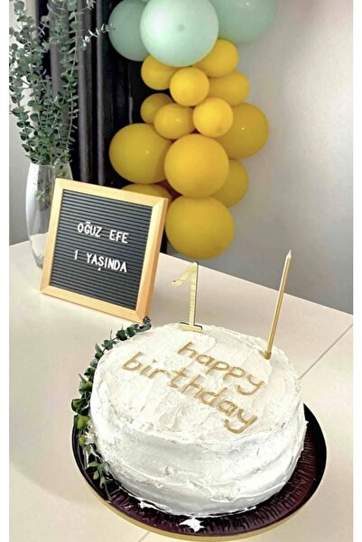 GÜVEN Pleksi 1 Yaş Doğum Günü Pasta Süsü Gold Renk