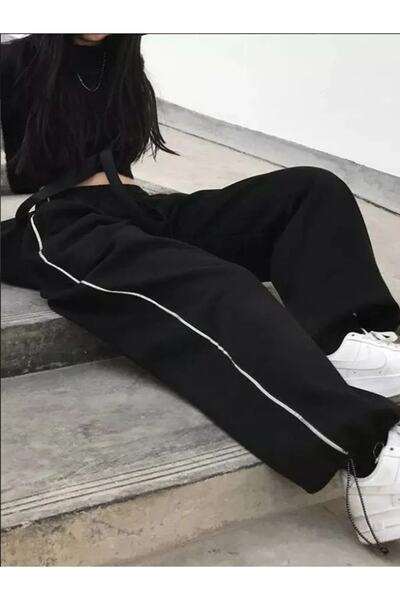 Gofeel Zip Detail Black Tracksuit Leg with Adjustable Black Wide Leg Sweatpants