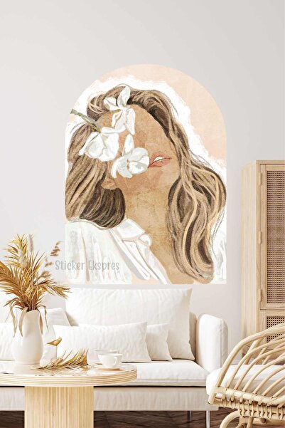 Sticker Ekspres Çiçekli Bohem Kadın Arch Duvar Sticker