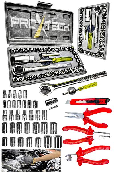 PROXTECH 45 Parça Çok Fonksiyonlu Krom Çelik 40 Parça Cırcırlı Lokma Pense,tornavida Kontrol Kalemi Ful Set