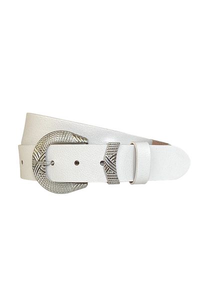 GoDeri 100% piele naturală, cataramă argintie, curea de blugi de damă albă cu punte metalică 4 cm=an-byn-63
