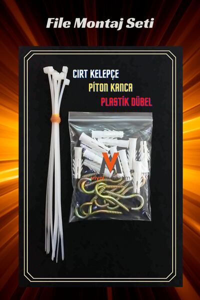 viyolmarketim Balkon Filesi Montaj Seti Aparatı Piton Vida Kanca Dübel Ve Plastik Kelepçe
