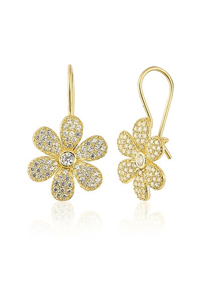 Zanaatsilver 925 Ayar Gümüş 14k Altın Kaplama Papatya Mengeç Küpe