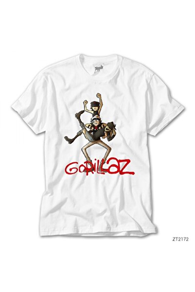 Z zepplin تي شيرت Gorillaz Cartoon الأبيض