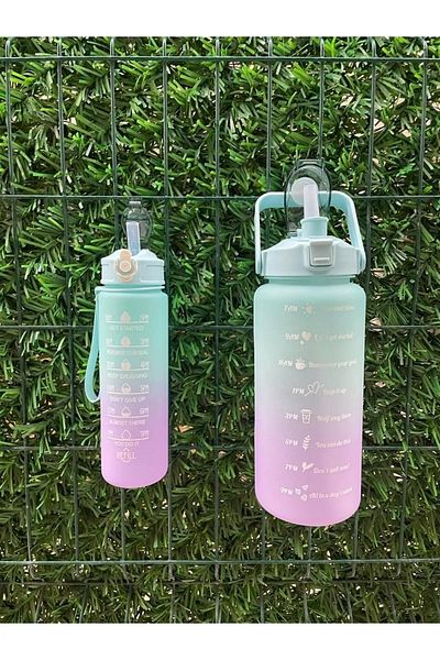 OSMEY Motivational 2-Piece Water Bottle Water Bottle 2lt 900ml Tritan Sports Gym Water Bottle with Baby