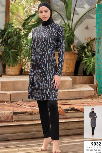ROZAMAY 9032 Full Length Lycra Digital Pattern Hijab Swimsuit