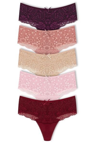 HNX High Waist and Lace Front Plus Size Women's String - Set of 5