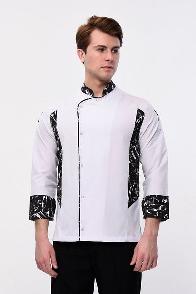 Uniprom White-Black Short Sleeve Cook Jacket - Apron Chef, Waiter