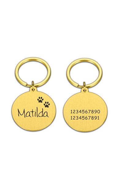 PATİMİO Isme Özel Çelik Kedi Köpek Isimlik Künyesi Gold