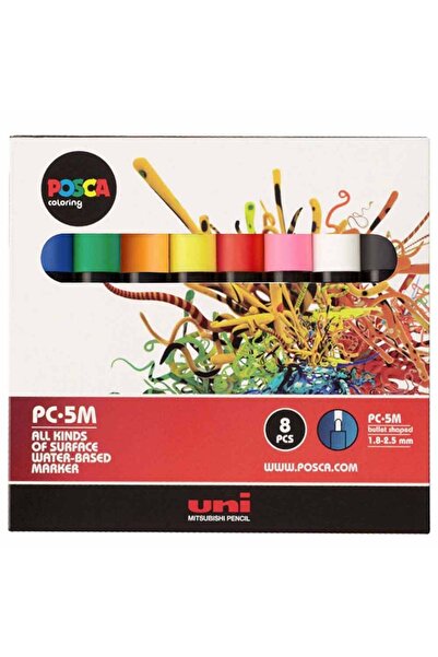 Uni مجموعة الألوان الأساسية Posca Marker Pc-5m (1.8-2.5mm) (7+1)