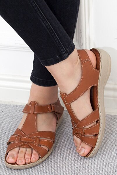 Adım Adım Women's Tan Genuine Leather Orthopedic Sandals