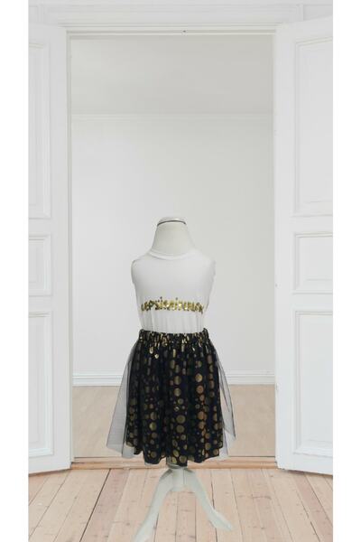 HEPSİMİNNAK Kız Çocuk Siyah Gold Puantiyeli Etek Gösteri Eteği