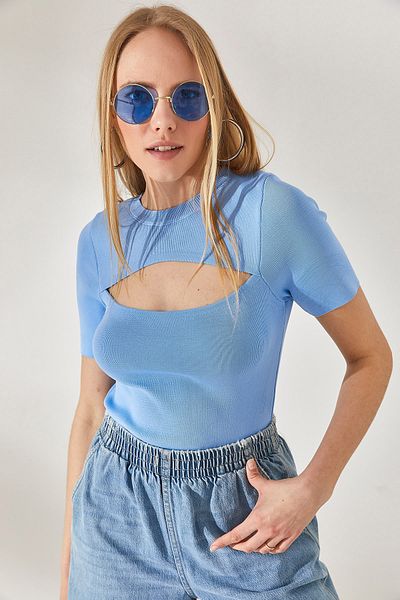 Olalook Γυναικεία μπλούζα Baby Blue Kiss Detailed Crop Knitwear BLZ-19002243