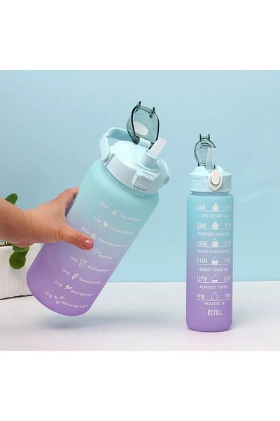 OSMEY Motivational 2-Piece Water Bottle Water Bottle 2lt 900ml Tritan Sports Gym Water Bottle with Baby