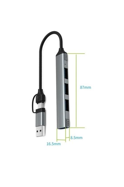 İstanbul Teknoloji Macbook Uyumlu Type-c & Usb Çiftli 4port Usb 3.0 Splitter 5 Gbps Çevirici Hub Adaptör