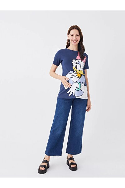 LC Waikiki Lcwaikı Těhotenské tričko - Daisy Duck Těhotenské tričko s krátkým rukávem a výstřihem