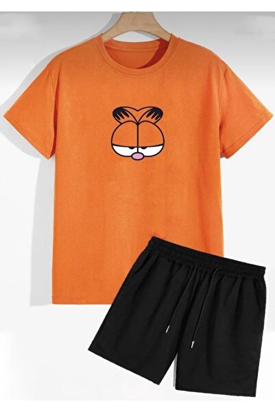 NO 601 طقم صيفي شورت أسود برتقالي