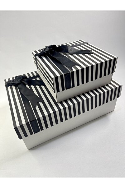 AURAGIFTT 2li Takım, Siyah Fiyonklu, Siyah Beyaz Çizgili Renk Kutusu, Gelin, ...
