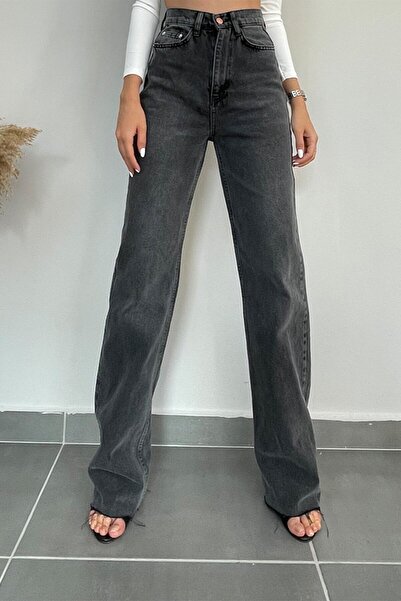 Trn JNS Beaver Lycra Women's Smoked Snow Wash Super High Waist Loose Leg Denim Loose Palazzo Trousers