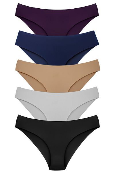 HNX 5-Piece Interlock Fabric Laser Cut Seamless Non-Marking Slip Women's Panties