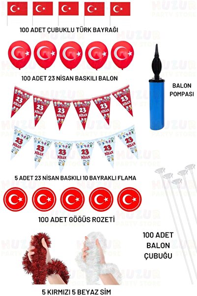 Huzur Party Store Milli Bayram Süsleme Paketi Bayrak Türk Bayraklı Balon Flam...