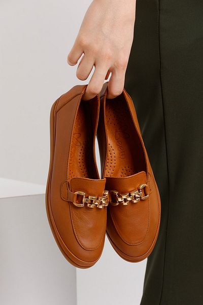 en7 Tan Γυναικείο Loafer από γνήσιο δέρμα By111a