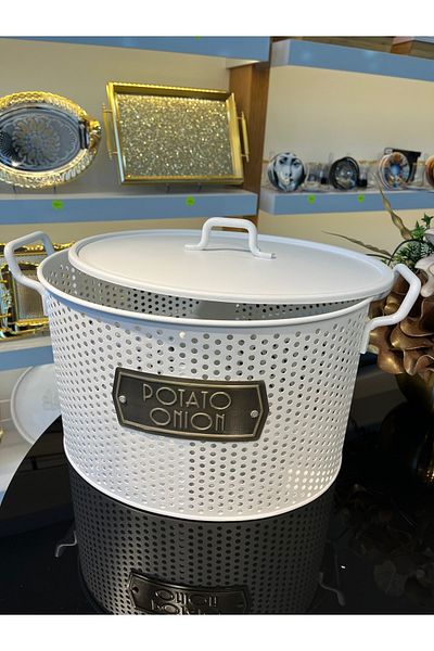 emir home shop Metal Compartment Galvanized Potato Onion Vegetable Fruit Storage Container Bucket Large Size Onion Potato Holder