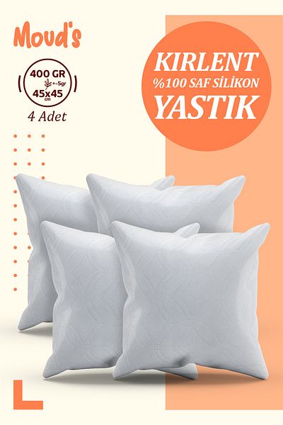 Moud's Throw Pillow Case Inner Pillow Set of 4 45x45cm 400 Gr 100% Pure Silicone Filled Throw Pillow
