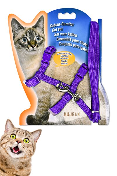 MUJGAN Kedi Göğüs Tasması Gezdirme Seti Mor