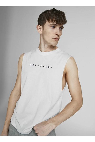 Jack & Jones Jack&jones Sleeveless White Men's 100% Cotton T-shirt 12210016