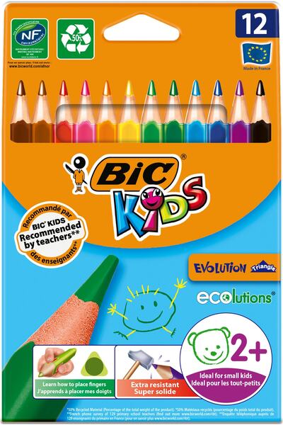 Bic Evolution 12 Renk Üçgen Jumbo Kuru Boya