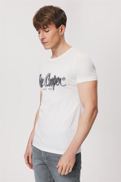 Lee Cooper Ανδρικό λευκό T-Shirt - Drawinglogo, O-Neck