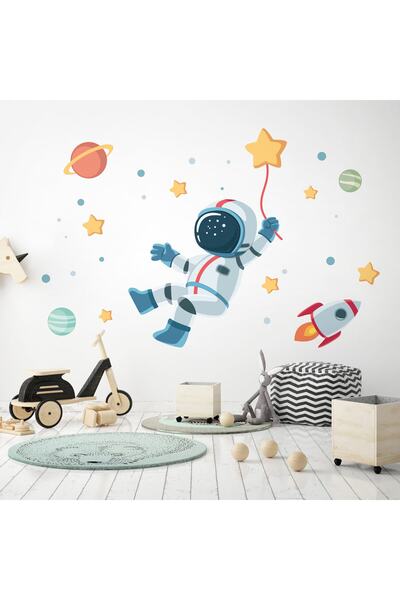 lookshome Duvar Çıkartması Astronot Yıldızlı Uzayda