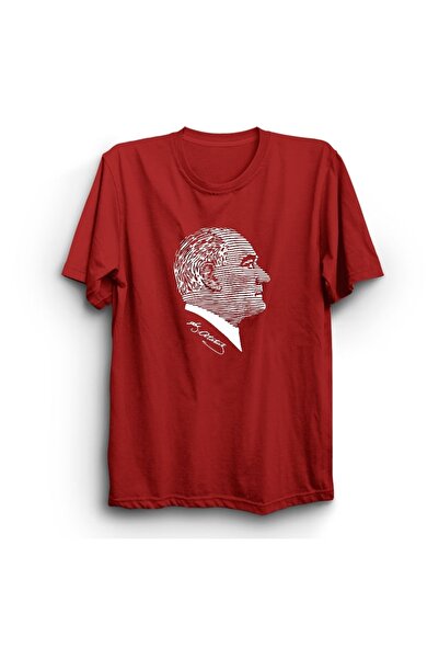 The Fame Γυναικείο μπλουζάκι μπορντό Mustafa Kemal Atatürk, ριγέ, με υπογραφή