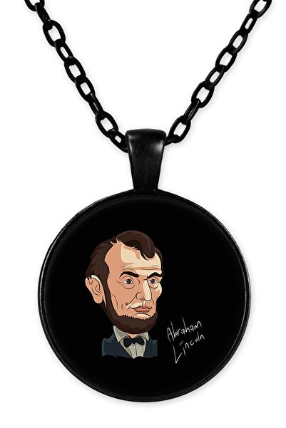 herotasarım قلادة سلسلة سوداء بطابع أبراهام لينكولن - Bll1015