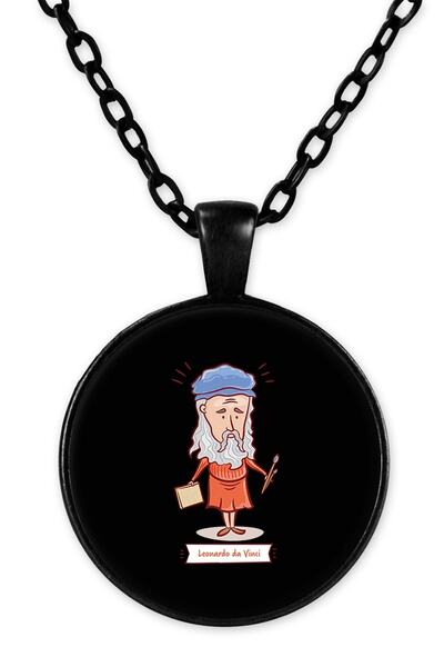 herotasarım قلادة بسلسلة سوداء منقوشة من ليوناردو دافنشي - Bll898