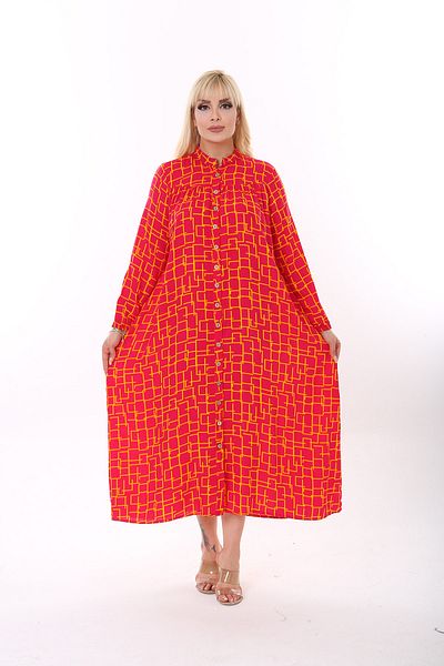 XL Modam Women's Plus Size Red Woven Viscose Shirt Dress